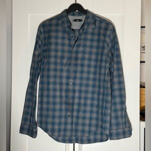 Vince Men's Navy Plaid Button Down Shirt